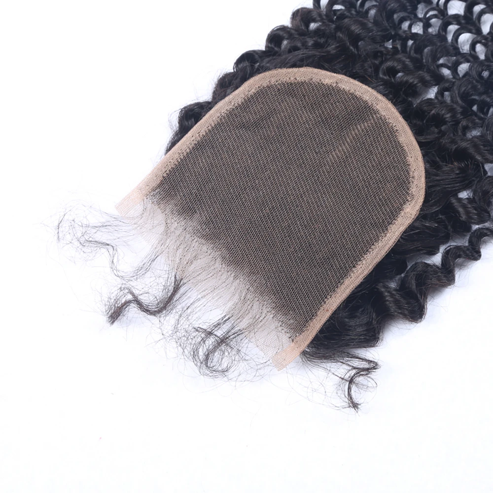 Remy человеческие волосы кудрявые Закрытие с волосами младенца бесплатно/средний/три части 4x4 дюймов бразильский афро кудрявый кружева закрытие