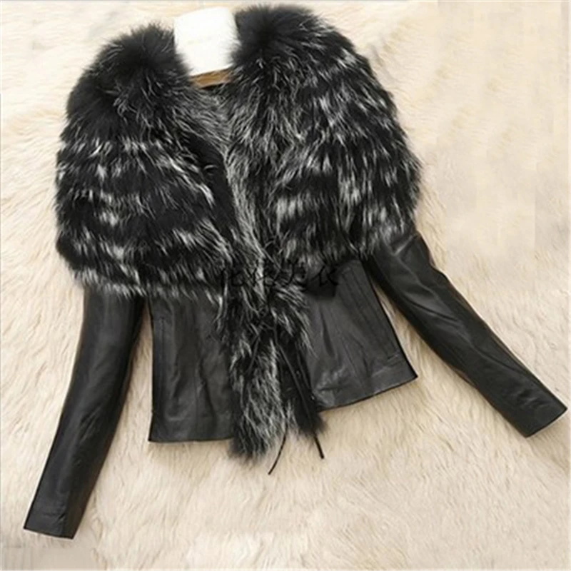 

New Winter Big Size Women Faux Fur Streetwear Female Leather Jacket Slm Patchwork Fur Cardigan Large size Women Costumes J633