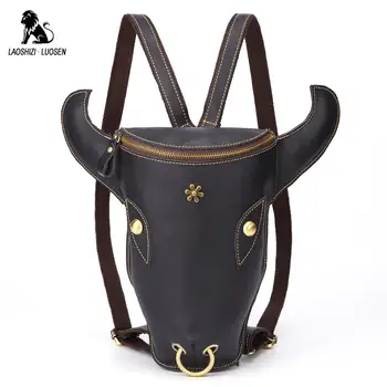 

Brand Bull Head Style Backpack Crazy Horse Genuine Leather School Bag For College Simple Design Men Casual Daypacks Mochila