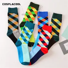 Новые носки в британском стиле, клетчатые носки с градиентными цветами, унисекс, хлопковые Элитные Длинные носки, высокое качество, деловые носки, свадебные носки