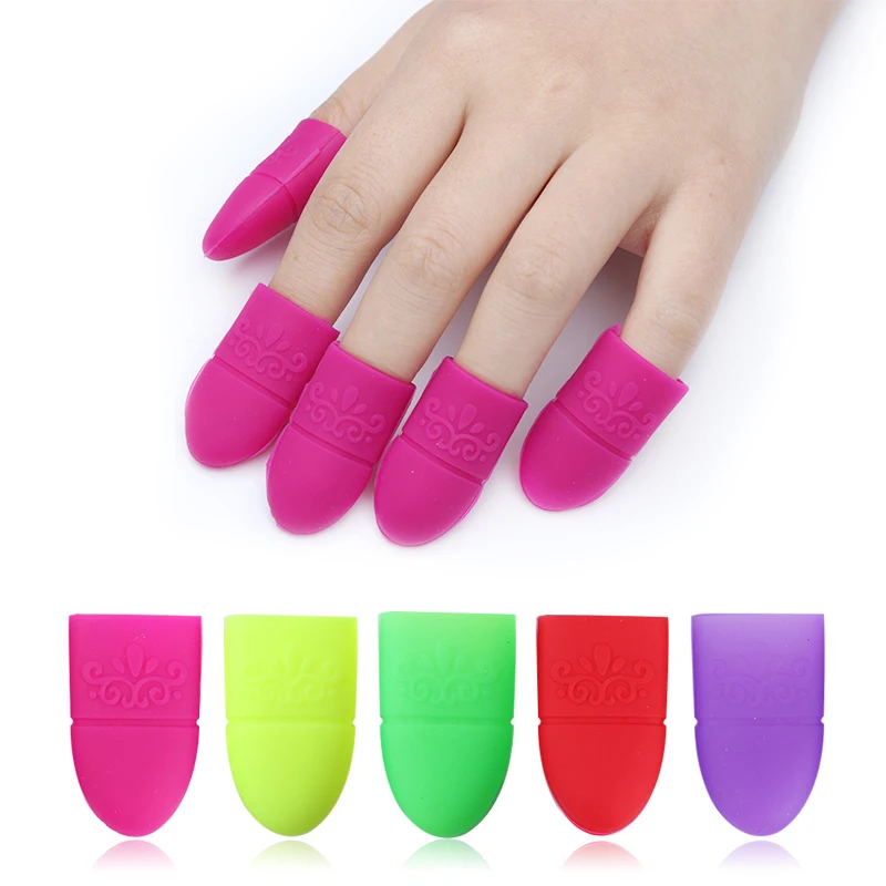 5Pcs Silicone UV Gel Nail Polish Remover Soak Off Caps Reusable Wraps Cover Tip Cleaner Removal