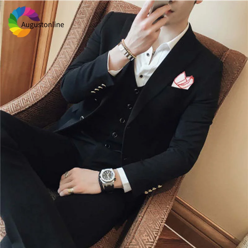 2019 Slim Fit Black Men Suits For Wedding Bridegroom Groom Costume Evening Party Prom Formal Tuxedo Best Man Blazer Traje Hombre 2019 slim fit business men suits for wedding bridegroom groom costume prom casual tuxedo best man blazer traje hombre 3pcs