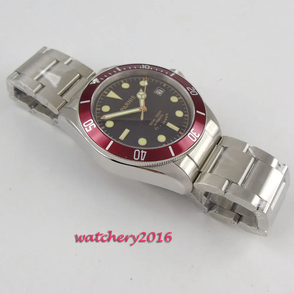 2019 New styles 41mm parnis Black dial Luminous Hands Date Sapphire Crystal 21 jewels MIYOTA Automa