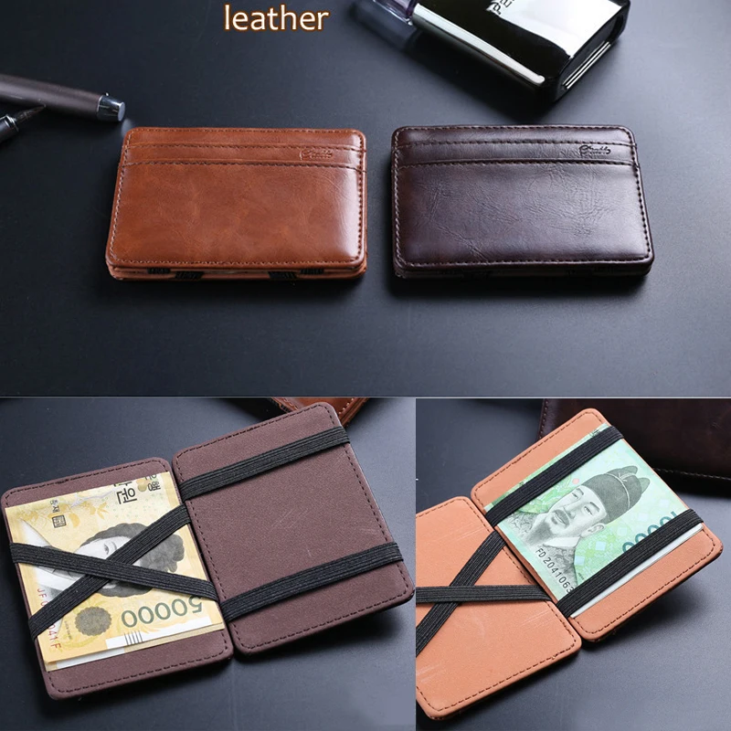  2016 New fashion arrival High quality leather magic wallets Fashion men money clips card purse 2 colors 