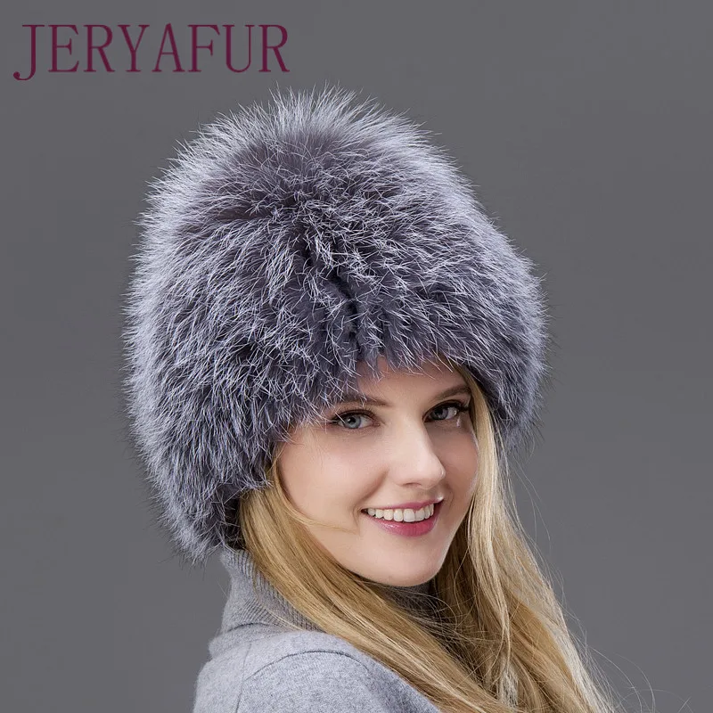 Najtaniej 2019 gorąca sprzedaż 100% naturalne srebrne futra lisa kobiet czapka zimowa czapka z dzianiny kobiet kapelusz futra lisa Bomber kapelusz kobiet ucha ciepłe zimowe musi