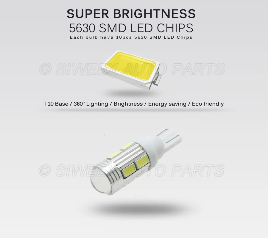 2 шт. T10 светодиодный автомобильный Стайлинг 10 SMD 5630 Светодиодный s белый светильник s w5w 194 боковой светильник лампа для двери номерного знака T10 лампа
