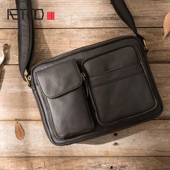 AETOO Leather small bag men's leather bag casual Korean version of the retro leather men's bag men's shoulder Messenger bag aetoo new leather leather korean version of the wave of shoulder bags simple leisure travel bag backpack