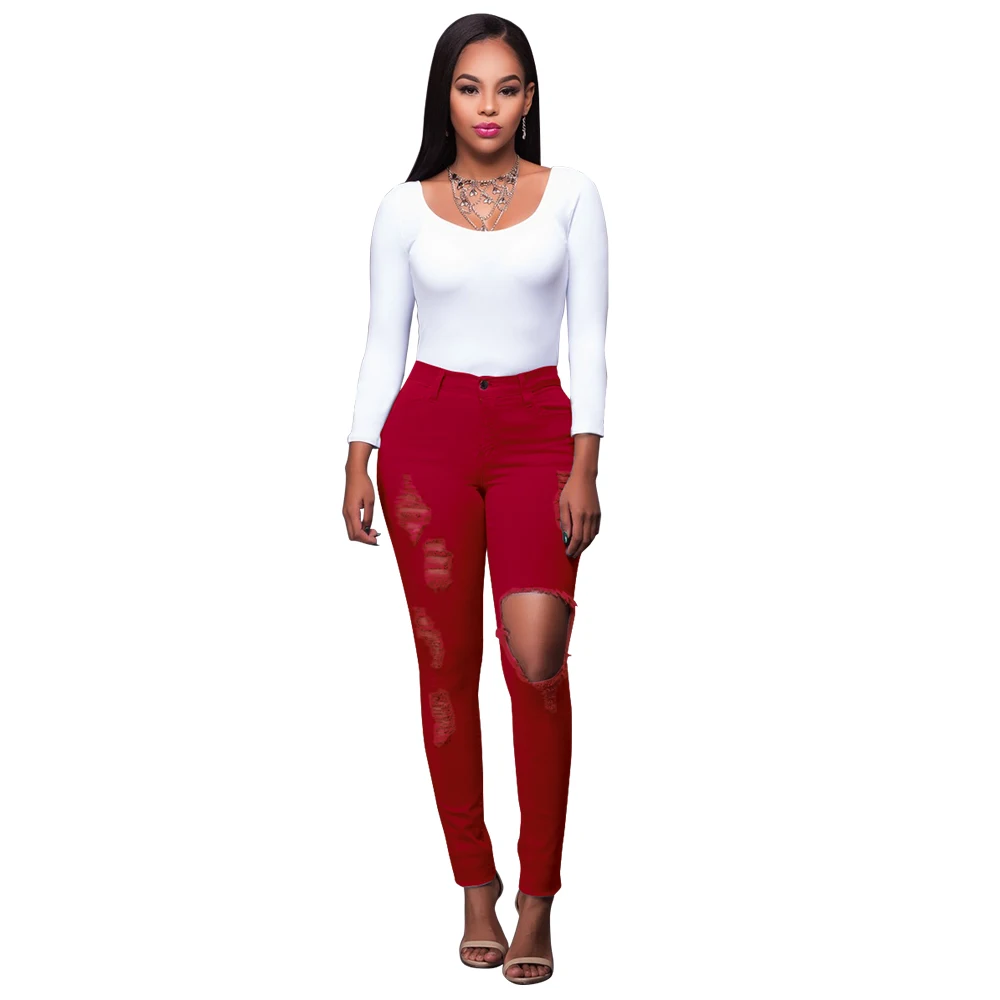 Women Classic Big Hole Sexy Skinny Jeans Cloth Washed