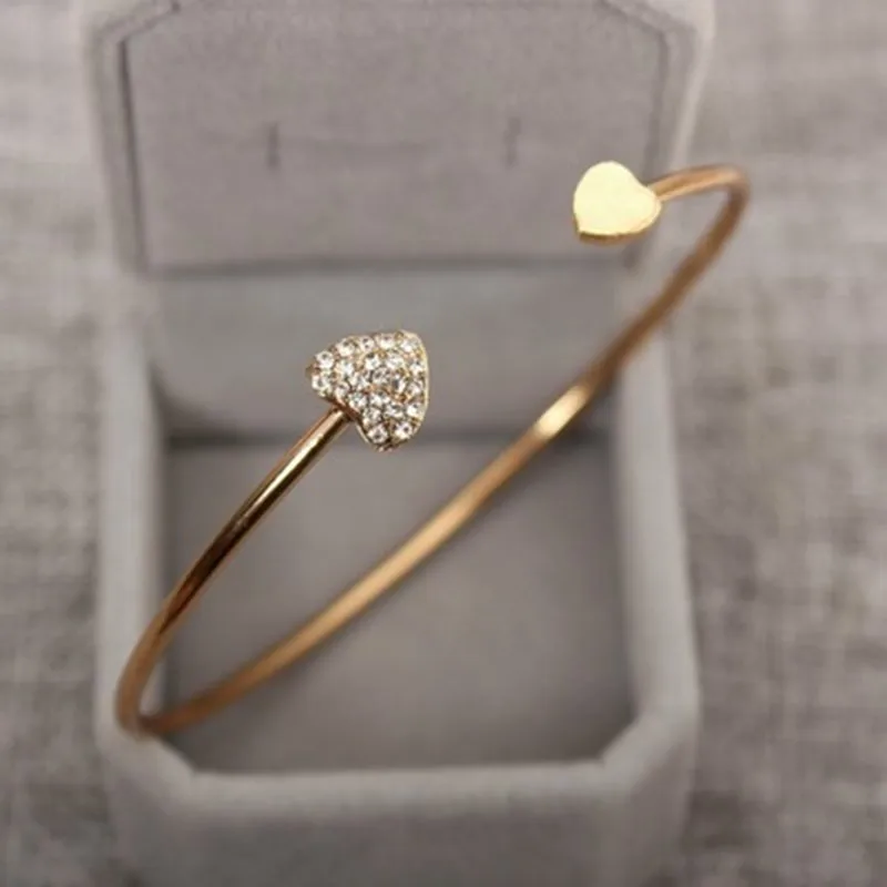 

Hot 2019 New heart bracelet silver colour gold colour crystal love opening gold color bracelet crystal bracelets & bangles