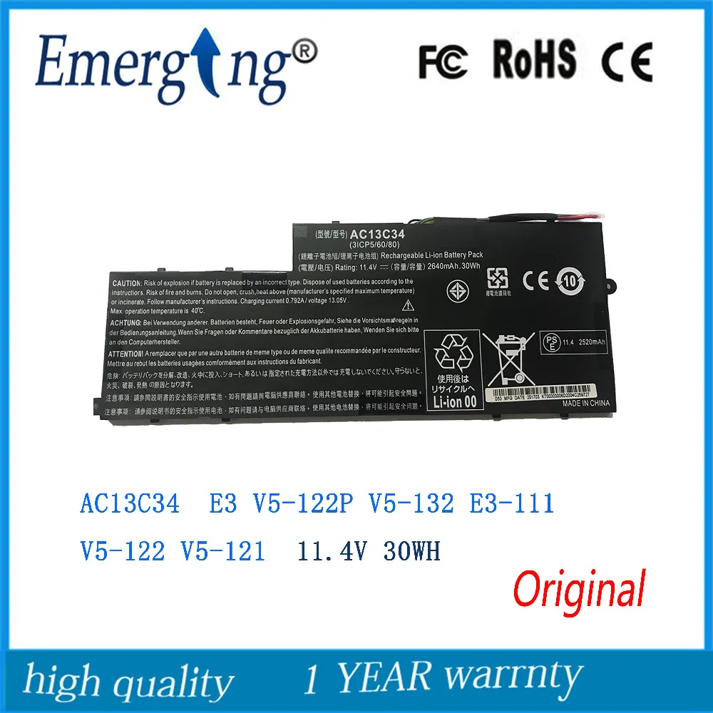 11.4V 30WH Original New AC13C34 Laptop Battery for Acer Aspire E3 V5