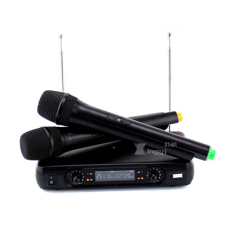 Беспроводная микрофонная система двойной Ручной беспроводной микрофон с приемником для сценического певца караоке усилитель звуковой частоты для микшера