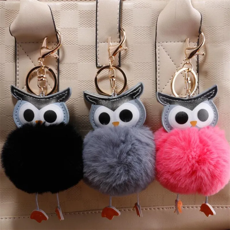 

Fluffy Owl Keychain & Pendant Women Keyring Holder Faux Bunny Rabbit Fur Pompom Love Birds Key Chain Handbag Doll Sleutelhanger