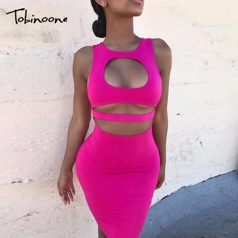 

Tobinoone Hollow out sexy dress Women 2018 new white strap slim tank bodycon dress Female autumn winter party dress vestidos