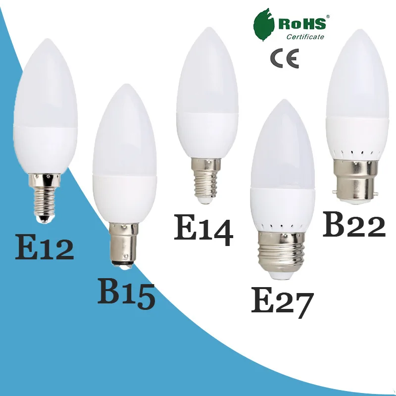 Светодиодный светильник-Свеча 2 Вт 5 Вт 9 Вт E14 E27 B22 Светодиодный светильник SMD 2835 220 в теплый белый/белый для люстры Светодиодный прожектор для дома светодиодный светильник