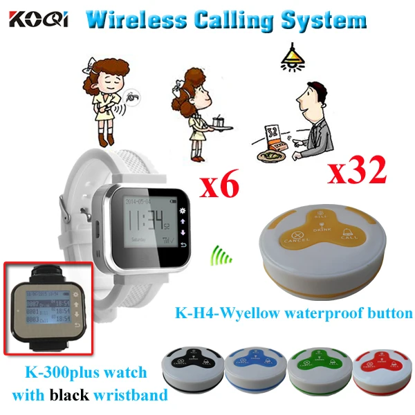 

Wireless Restaurant Waiter Watch Call Button System Smart Watch Equipment Including 6pcs Watch K-300plus With 32pcs Call Button
