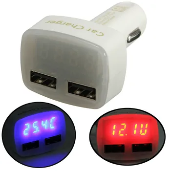 

3.1A Dual USB Car Charger 4 in 1 Thermometer Digital Display Charging Cigarette Lighter Car Charger For Mobile Phone 12V/24V