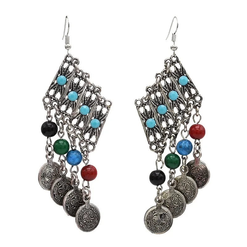 Цыганский турецкий индийский ожерелье-чокер, ожерелье с кисточками, серьги-подвески, браслет на талию, цепочка для живота, массивные ювелирные изделия в стиле бохо - Окраска металла: Earrings