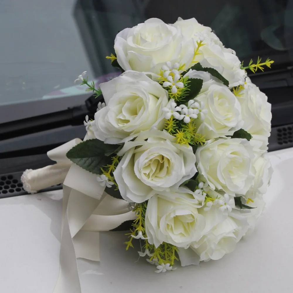 Искусственные Свадебные розовые цветы, белый букет, искусственный атлас ручной работы, романтические свадебные букеты FW2019A