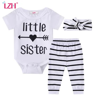 

LZH 2017 Summer Newborn Baby Girls Clothes Sister Rompers+Pants+Headband 3pcs Outfits Suit Baby Boys Clothes Set Infant Clothing