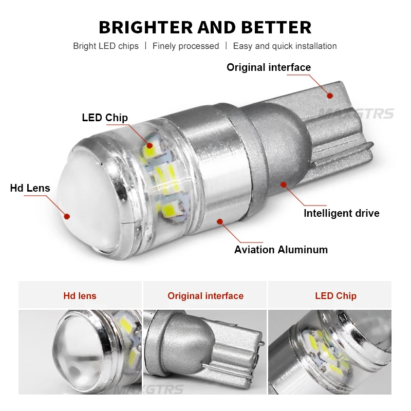 2x T10 عالية مشرق 5smd ل 3535 10 واط مع العارض عدسة سيارة Led أضواء W5W 194 168 السيارات مصابيح كهربائية التخليص مصباح