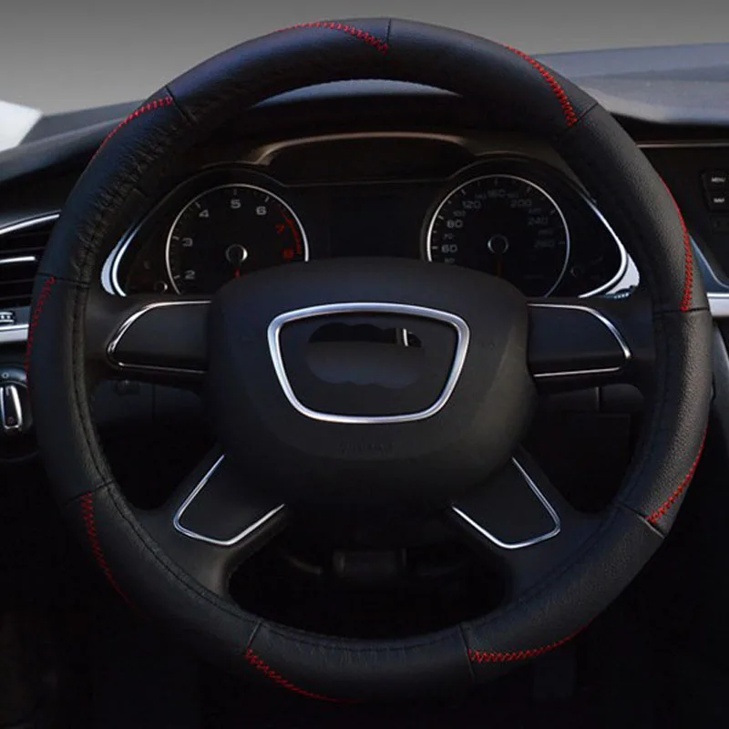 

Free Shipping High Quality Cowhide Top Layer Leather Universal Steering Wheel Covers Protect 38CM 15 inch