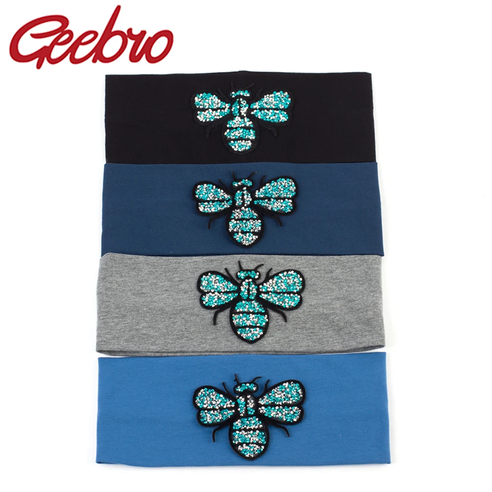 

Geebro Women Crystal Rhinestones Bee Headband Ladies Plain Color Elastic Headbands Black Hair Accessories For Girls Headwear