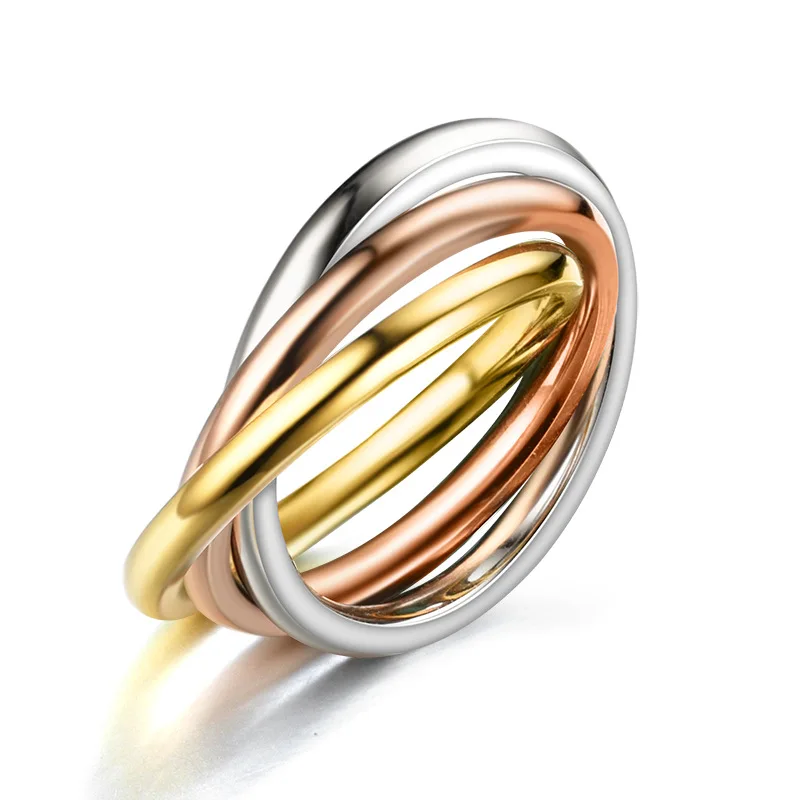 

2018 new fashion pop simple geometric elements tricolor white plus gold plus rose gold stainless steel couple ring