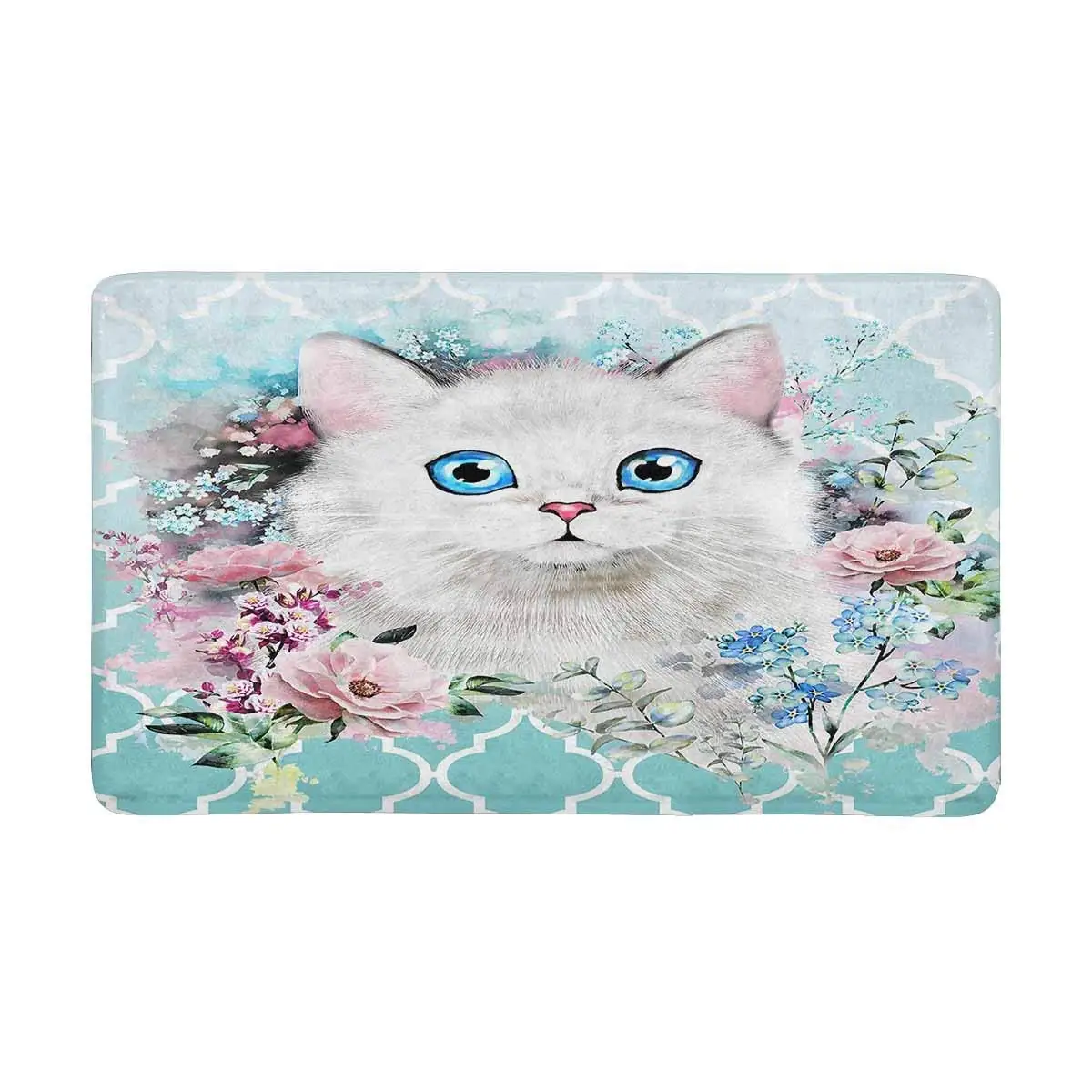 Элегантный Кот и цветок с бирюзовым марокканским дверным ковриком Противоскользящий входной коврик напольный коврик домашние/передние дверные коврики