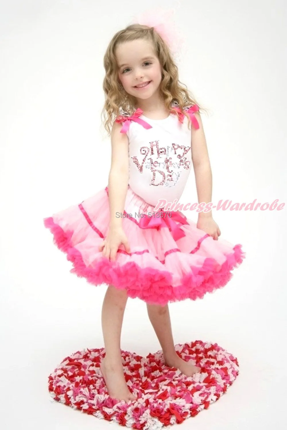 

Rhinestone Happy Valentine's Day White Top Light Hot Pink Trim Pettiskirt 1-8Y MAPSA0170