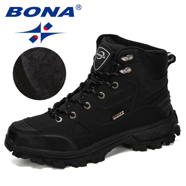 BONA New Designers Genuine Leather Hiking Shoes Men Winter Outdoor Mens Sport  ShoesTrekking Mountain Athletic Shoes Man 5