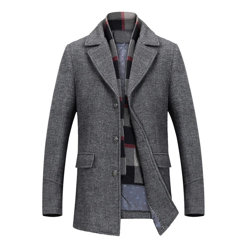 Delgada Marrón Invierno Otoño Nuevos Chaqueta Abrigo Ropa gris Hombres Moda Marca Lana De 2018 Negocios Largo Casual Rompevientos PanBaAx