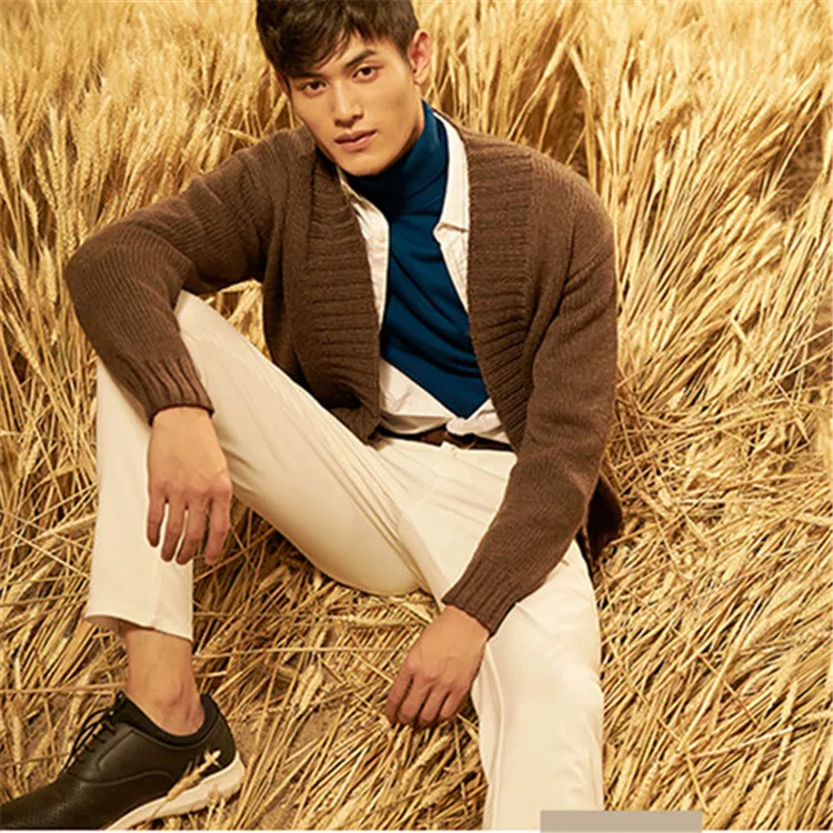  new arrival 100%hand made pure wool knit men fashion Vneck cardigan sweater one&over size