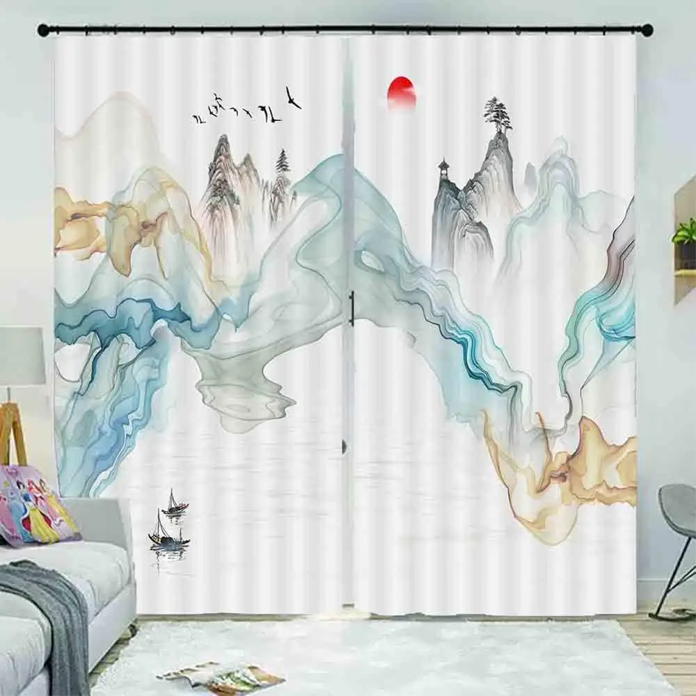 

Abstract line landscape 3D Window Curtains Living Room bedroom Drapes Rideaux factory Customized size shower Shading cloth