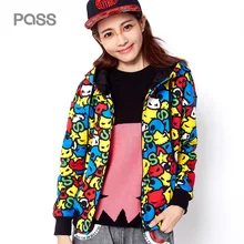 PASS 2017 New Arrival Autumn Women Fashion Short Zipper Pocket Printing Loose Casual Cartoon Pattern Female Coat