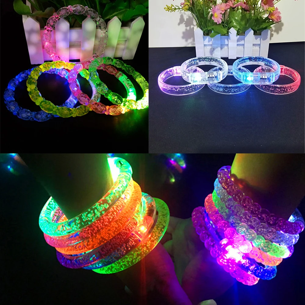 

Light Up Bracelet Acrylic Flash LED Light Emitting Electronic Bracelet Luminous Glowing Night light Bracelet Party Toys Gift