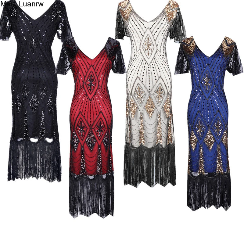 

Stunning V-neck Short Sleeves Prom Dresses Luxury Sequins Beaded Formal Evening Prom Party Dress