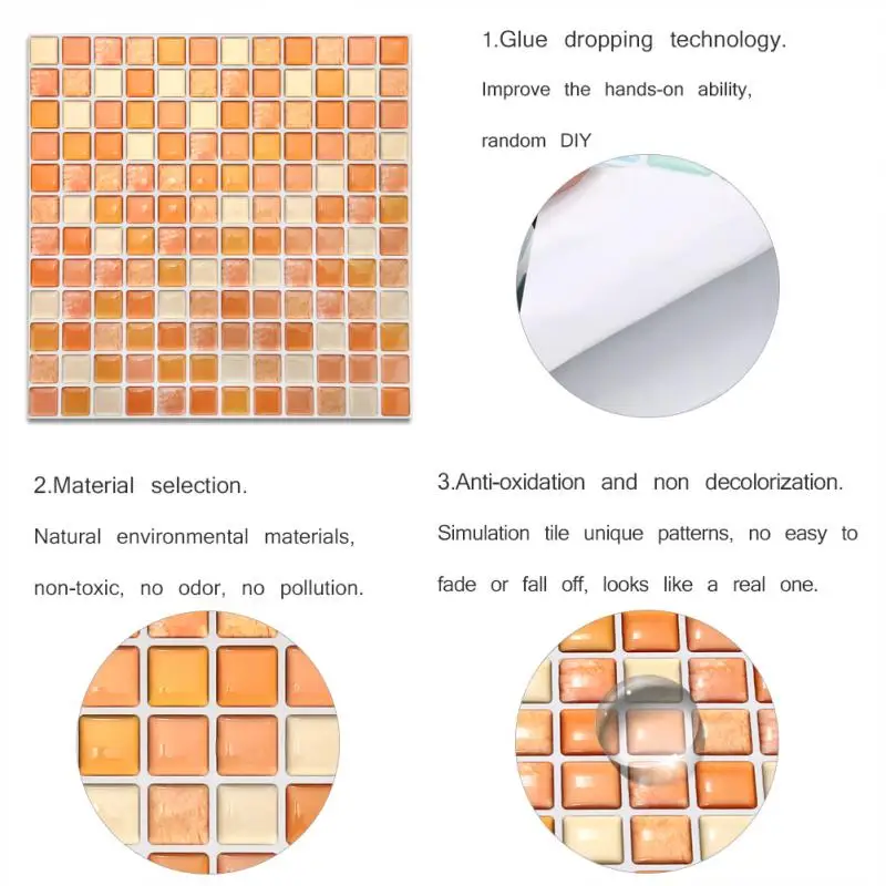 Mosaic Wall Tile Peel and Stick Self adhesive Backsplash DIY Kitchen Bathroom Home Wall Sticker Vinyl 3D Mosaic Wall Tile Peel and Stick Self adhesive Backsplash DIY Kitchen Bathroom Home Wall Sticker Vinyl 3D