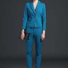 Новинка Формальные Для женщин костюм для женские офисные Бизнес костюм эластичность синий профессиональная одежда