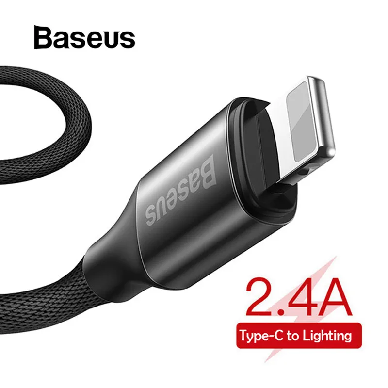 Baseus 2.4 نوع-C إلى الإضاءة كابل ل فون X XR XS ماكس باد اللوحي USB-C الإضاءة البيانات بسرعة شحن الهاتف المحمول كابل