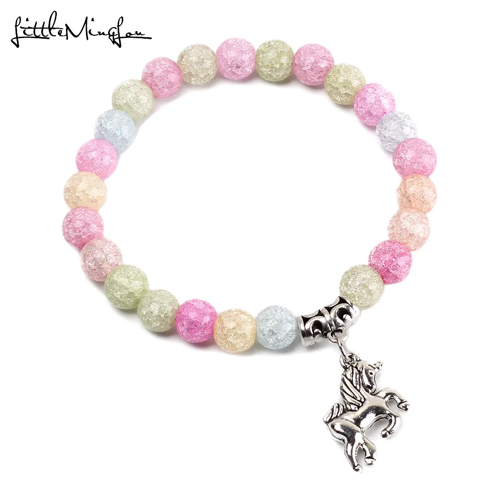 

Little MingLou Fashion Natural Stone Colorful Beads Unicorn Charms Girl Bracelet For Yoga Women Bracelets Bangles
