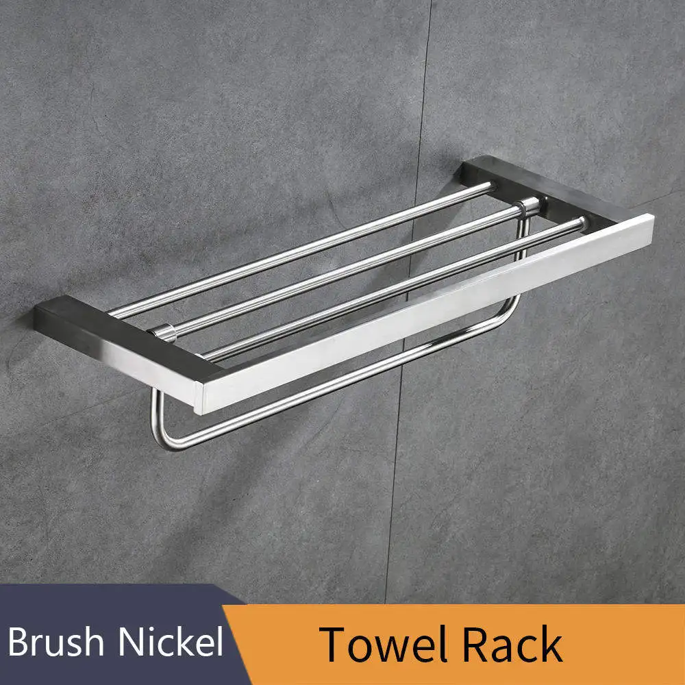 Полки для ванной комнаты, металлические настенные полки из нержавеющей стали, держатель для полотенец, вешалка для полотенец, аксессуары для ванной комнаты, полотенцесушители 610012 - Цвет: Brush Nickel
