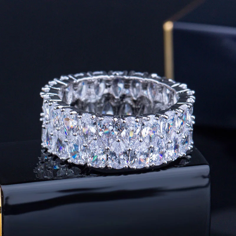 CWWZircons супер сверкающий серебряный цвет полный кубический цирконий проложили Круглый CZ Свадебные обручальные кольца ювелирные изделия для женщин R086
