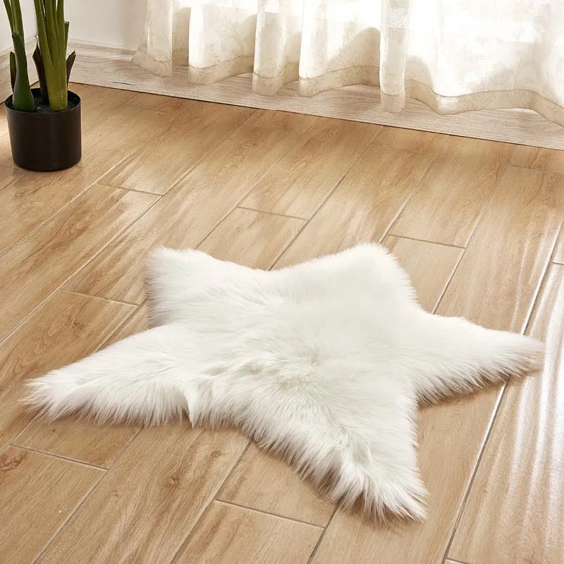 

Star Soft Faux Sheepskin Fur Chair Couch Cover Seat Pad White Area Rug for Bedroom Floor Sofa Living Room 60cm