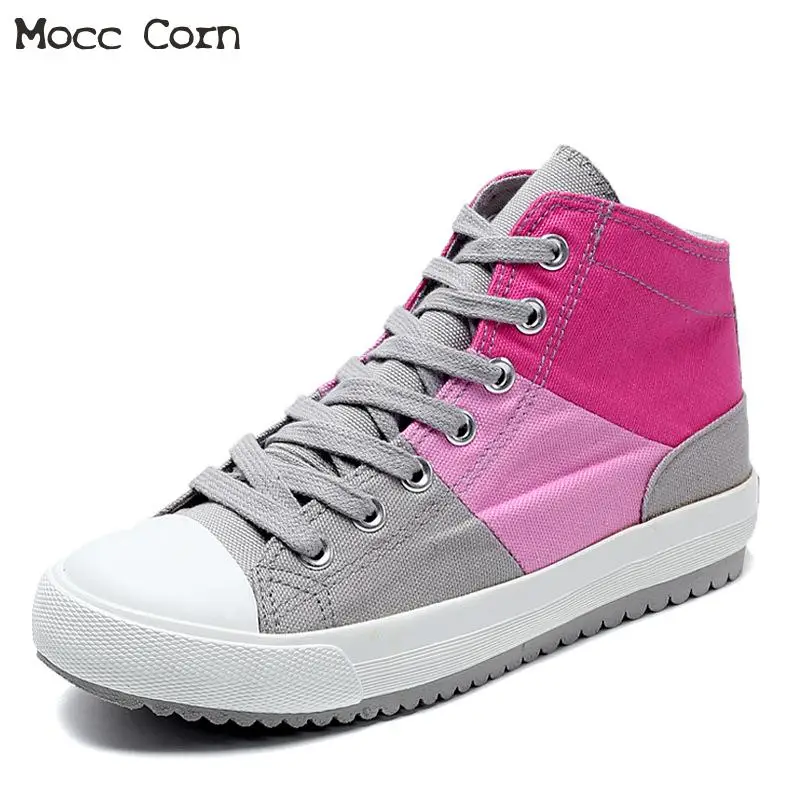 

High Top Sneakers Canvas Shoes Women Casual Flat Shoes Female Basket Lace Up Solid Trainers Walking Shoes Espadrilles 2019 New