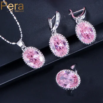 

Pera 7 Colors Option Fashion Women Pink Cute Austria Crystal Stone Big Dangle Drop 3 Piece Jewelry Set For Engagement Party J175