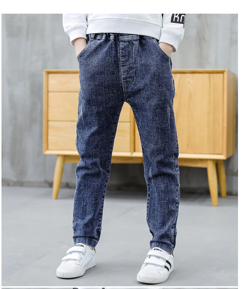 Весенне-осенние джинсовые штаны для маленьких мальчиков детская одежда Повседневные детские брюки из хлопка джинсы для подростков для мальчиков возрастом от 3 до 14 лет