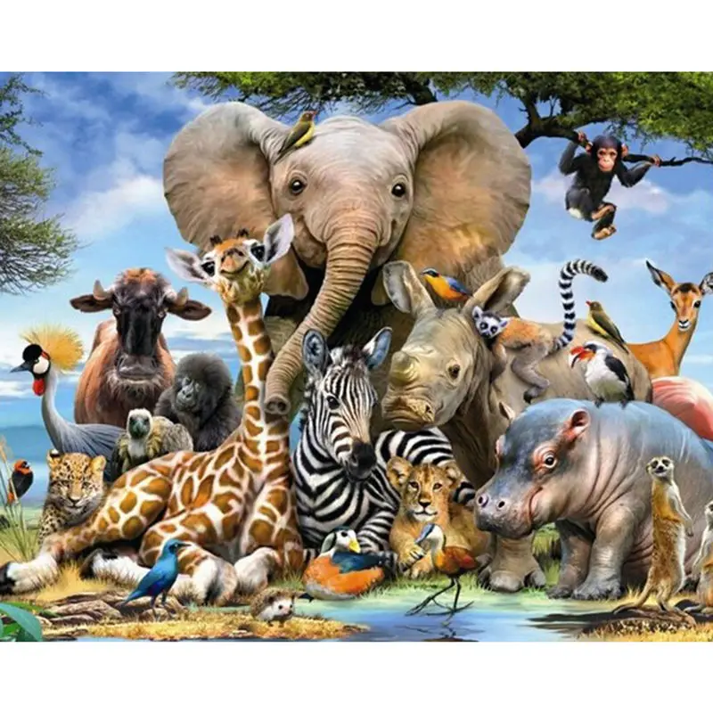 World animals Needlework Diamond painting cross stitch Animal family elephant Diamond embroidery Full square mosaic picture