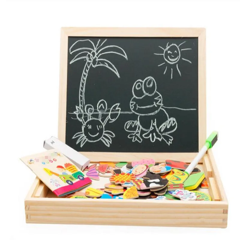Fantastic Learning Education Magnetic Puzzle Wooden Easel Dry Erase Board Puzzles Games for Kids Imagination (2)