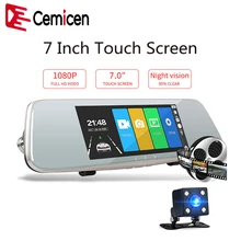 Cemicen Full HD 1080p 7 дюймов регистраторы DVR тире автомобиля камера зеркало заднего вида сенсорный экран двойной объектив видео регистраторы Автоматическая автомобильная камера