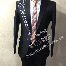 S-XXXL! Мужская сценическая мода певица одежда шов алмаз черное платье на заказ сделать большие размеры бар хост костюм костюмы формальное платье